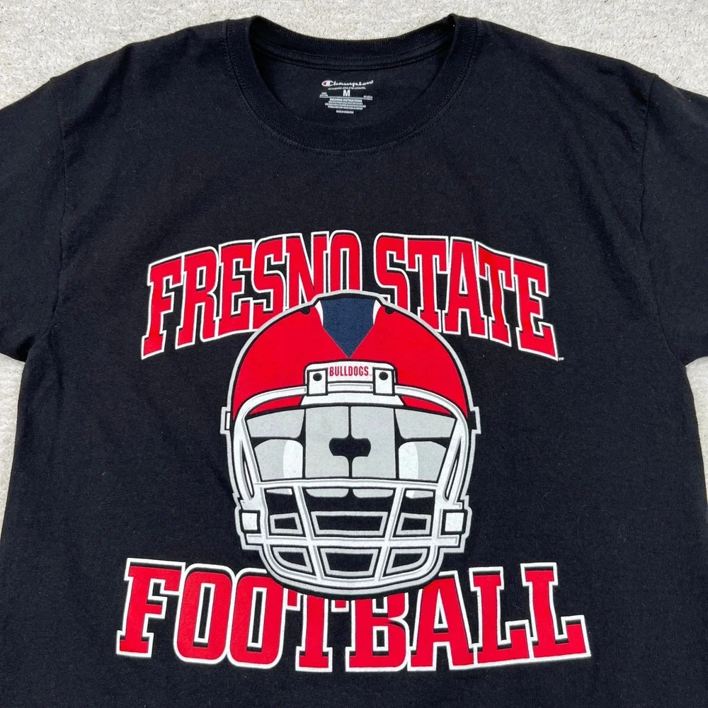 Champion Mens Fresno State Bulldogs Helmet Football Graphic T-Shirt Black Medium - Picture 2 of 7